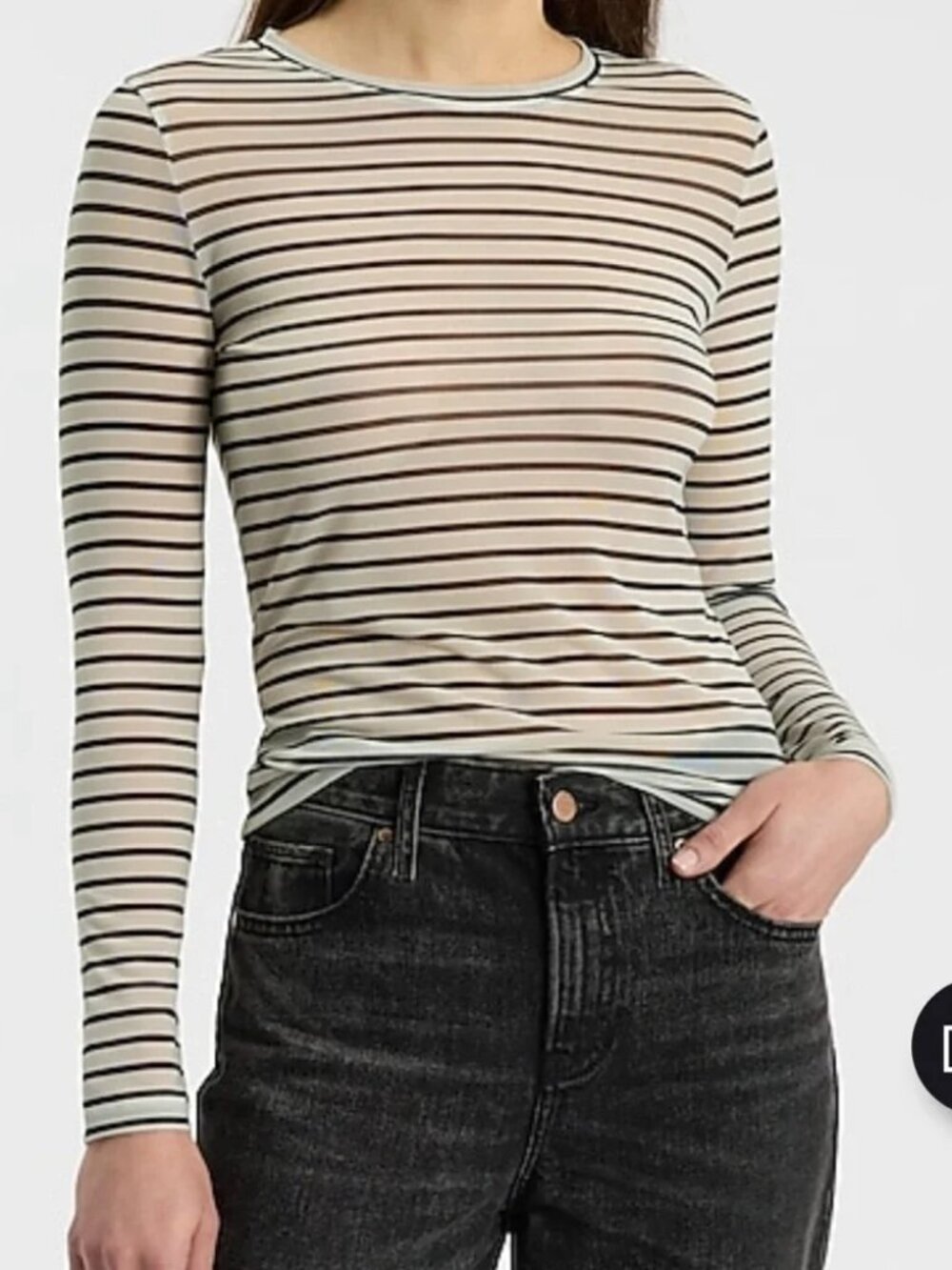 Express Sheer Mesh Striped Crew Neck Long Sleeve Tee